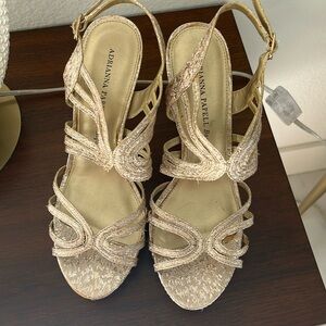 Adrianna Papell Boutique Metallic Gold Open Toe Heels Size 9